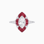 Art Deco Inspired Marquise Cut Calibré Gemstone Halo Ring - Shahin Jewelry